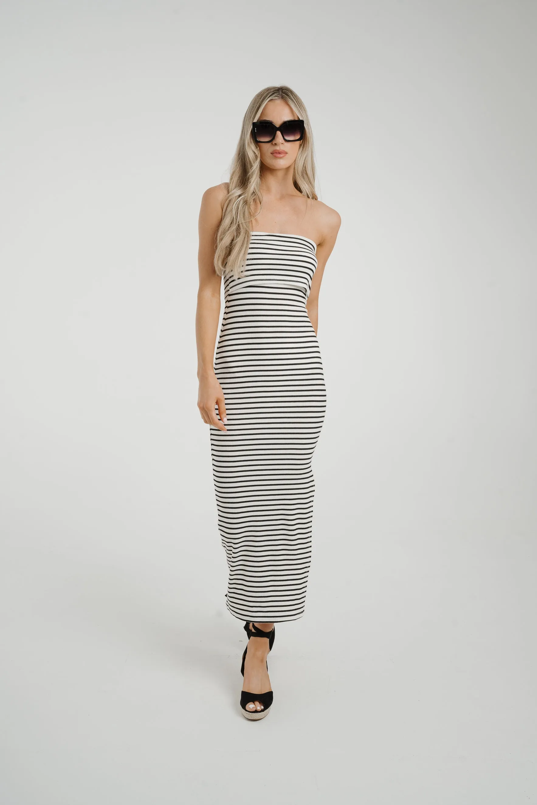 Caitlyn Stripe Bandeau Dress In White