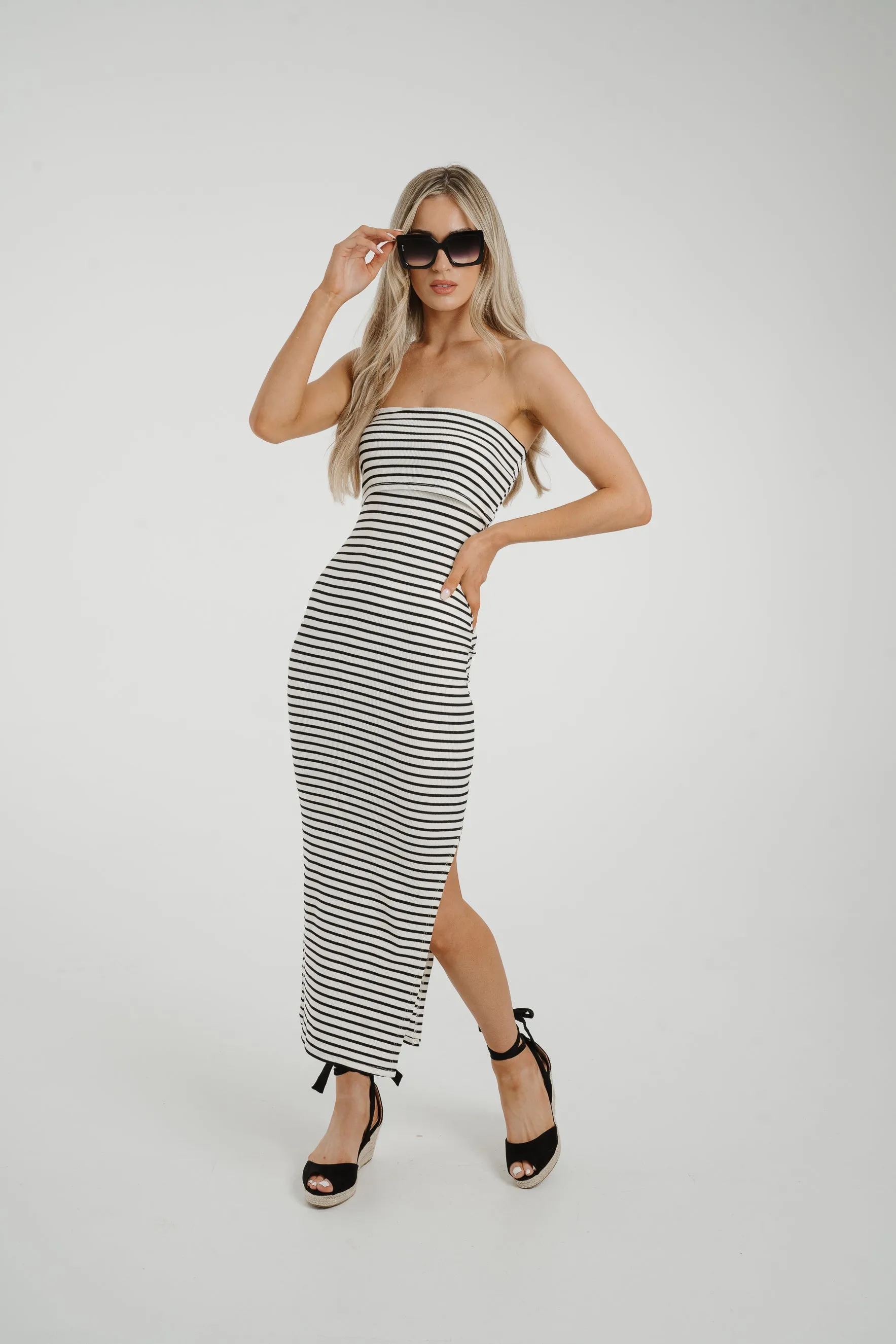 Caitlyn Stripe Bandeau Dress In White