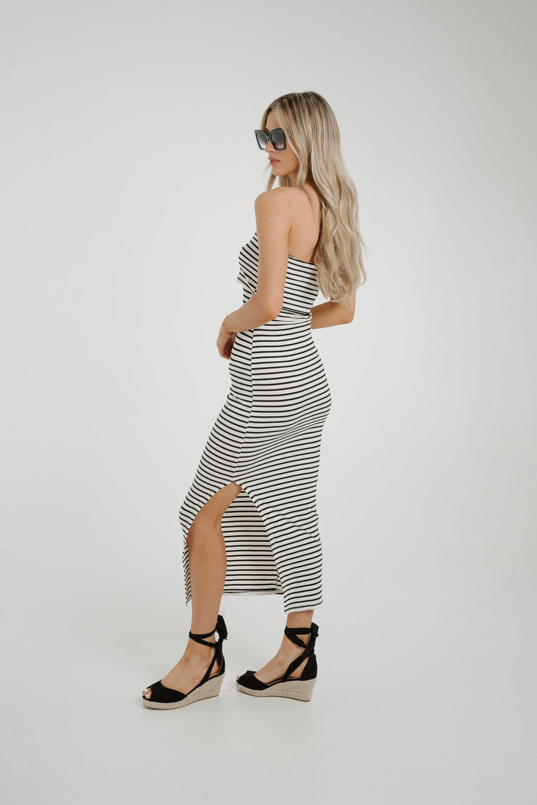 Caitlyn Stripe Bandeau Dress In White