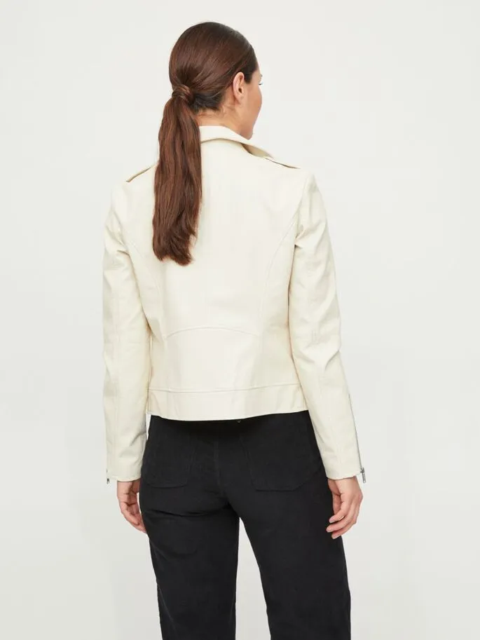 Cara Faux Leather Biker Jacket (Cream)