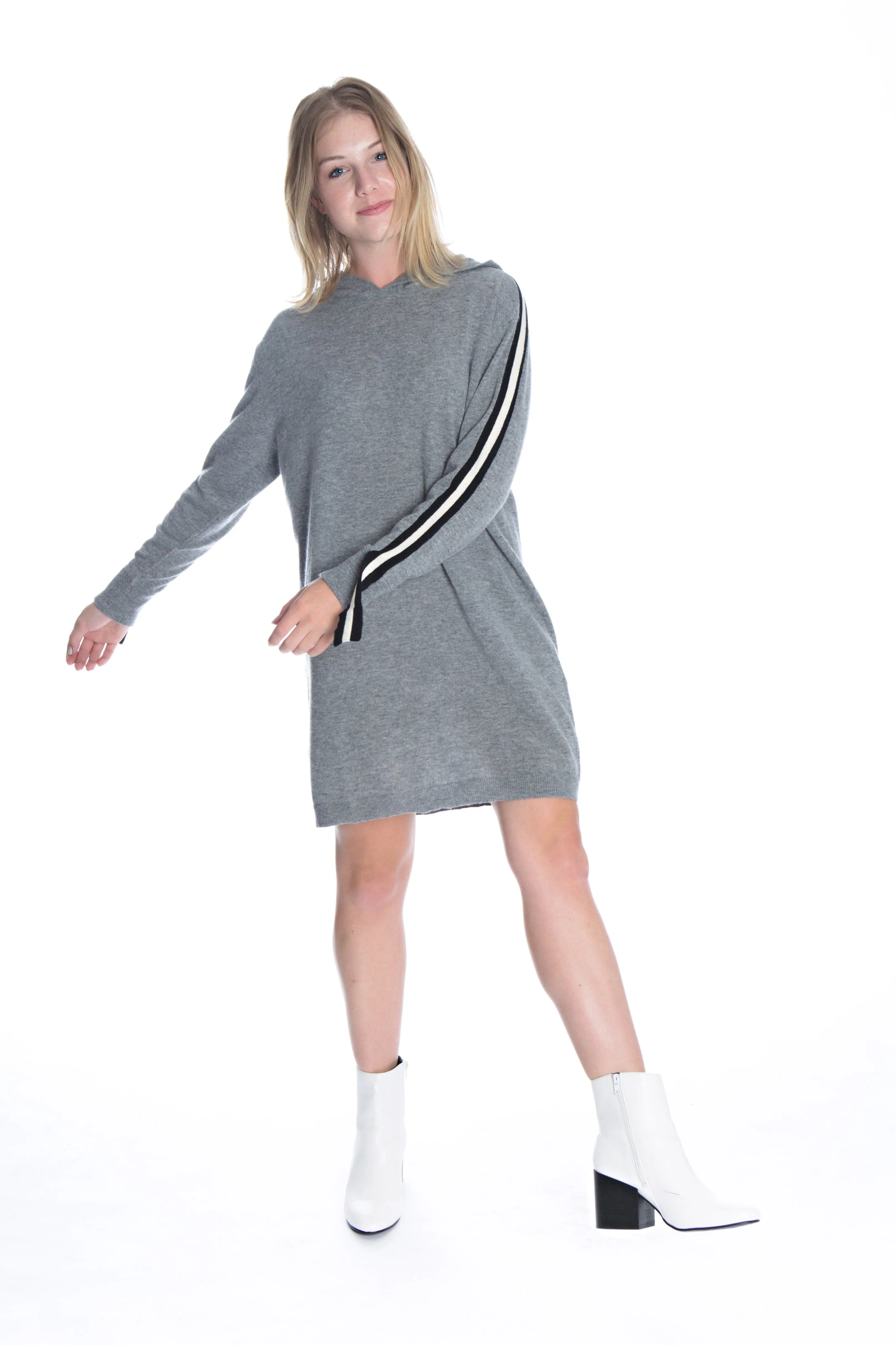 Cashmere Athletic Hoodie Tunic - Cement/Black