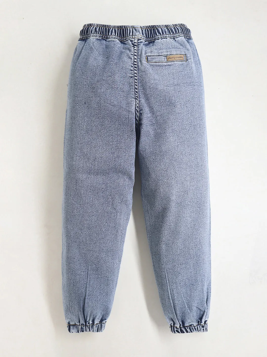 Casual Comfortable Unisex Light Denim Blue Baggy Fit Stretch Joggers