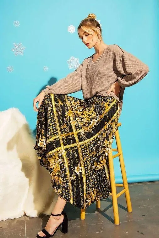 Chain print Pleated Maxi Skirt