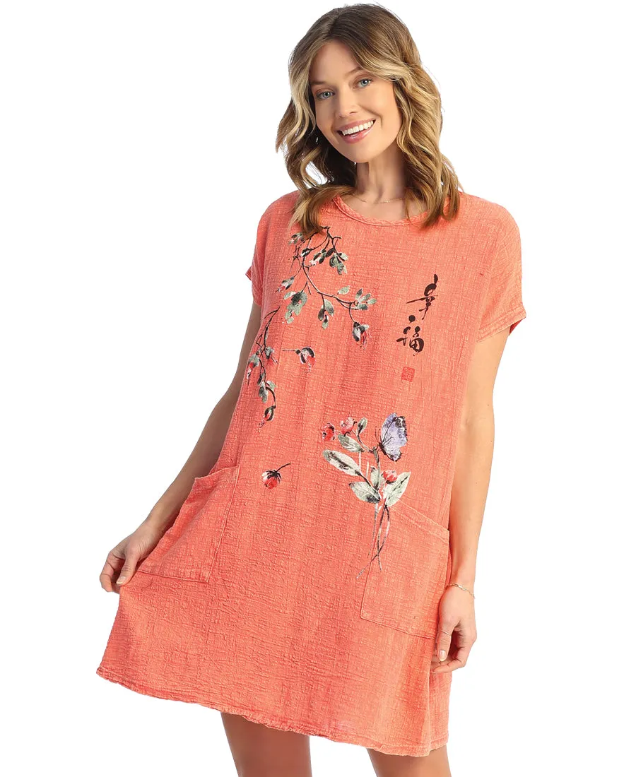 Charming Mineral Washed Crinkle Cotton Dolman Sleeve Dress