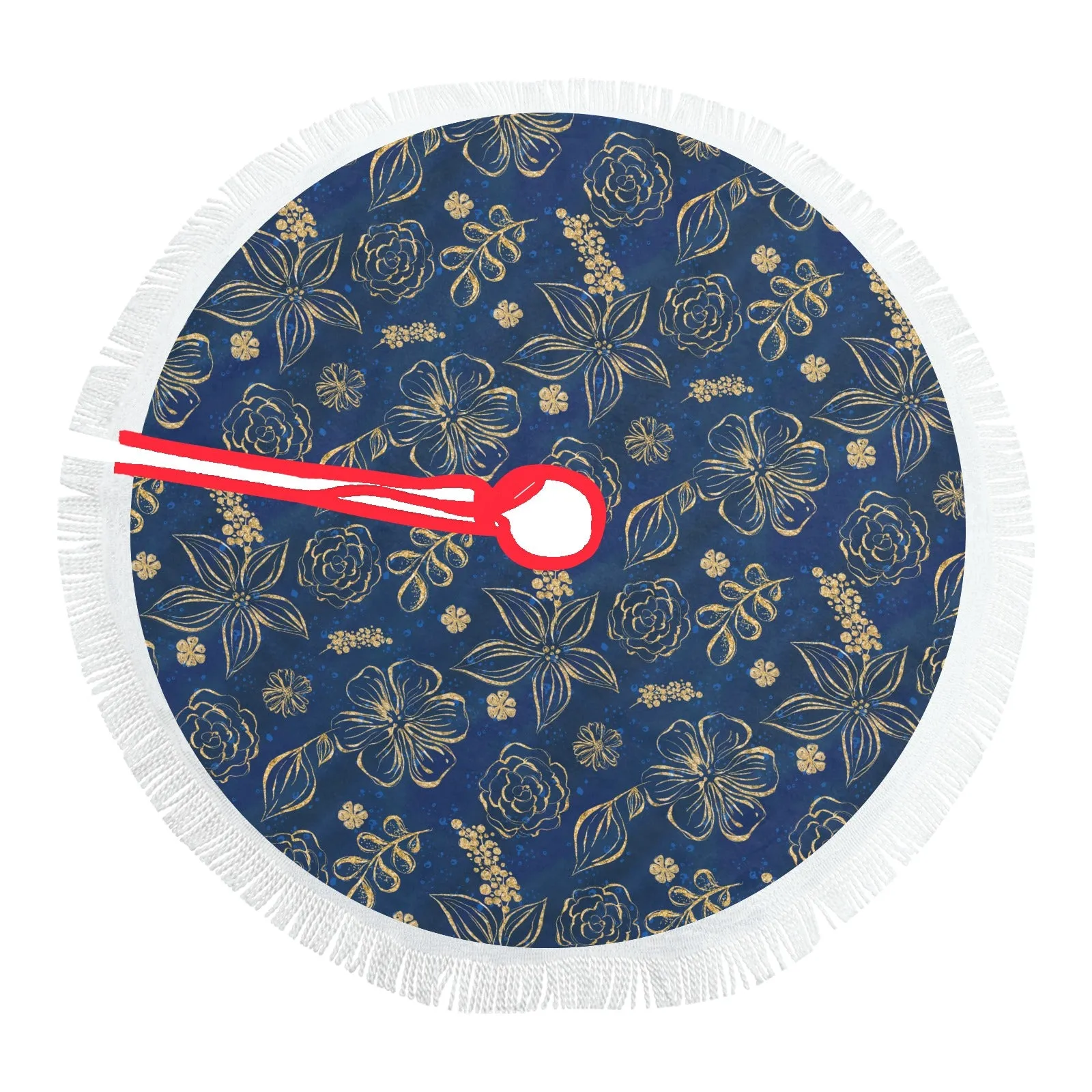 Christmas Tree Skirt Blue and Gold Floral