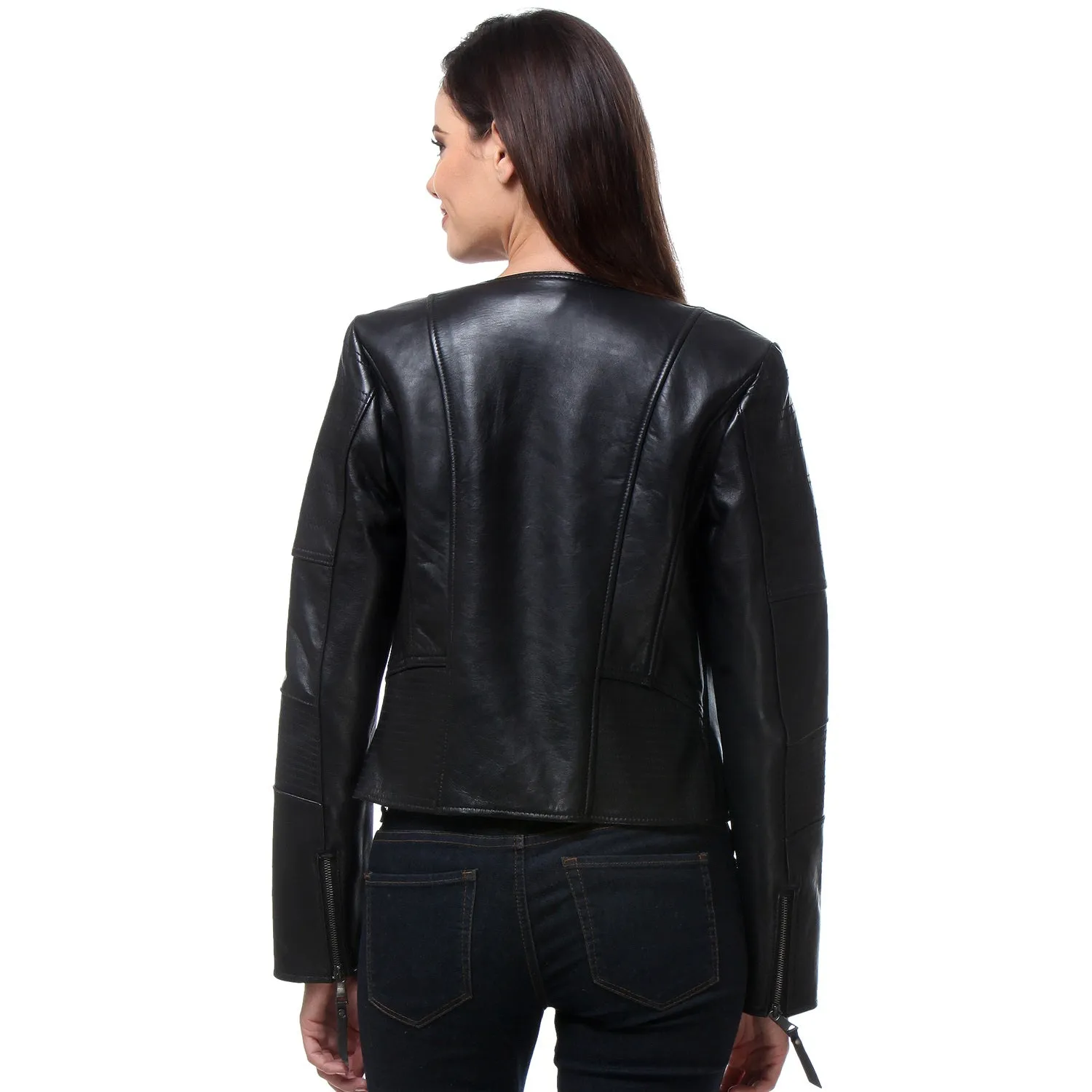 Classic Black Ban Collar Genuine Leather Jacket for Ladies By Brune & Bareskin