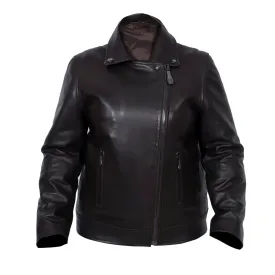 Classic Dark Brown Leather Jacket with Gunmetal Accessory