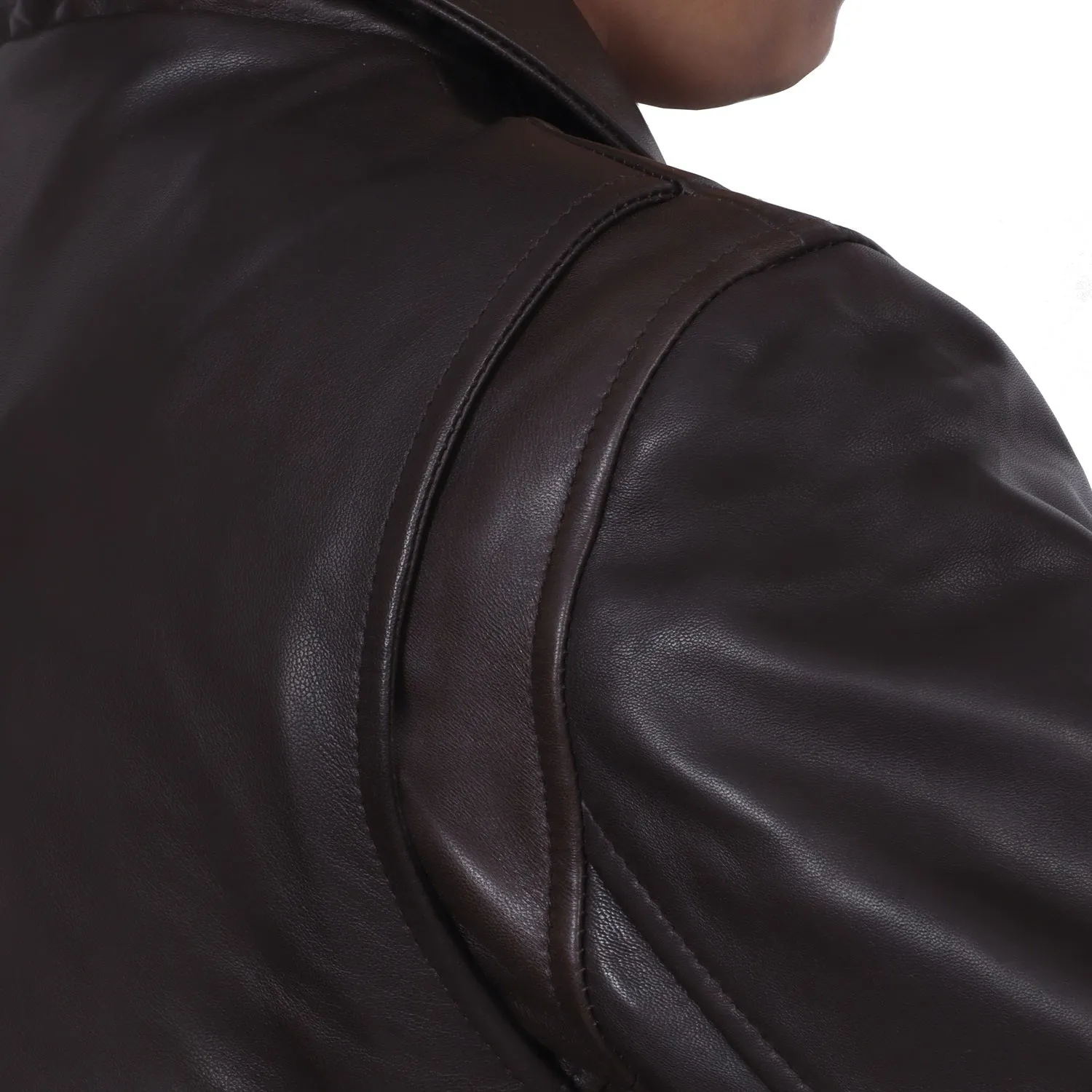 Classic Dark Brown Leather Jacket with Gunmetal Accessory