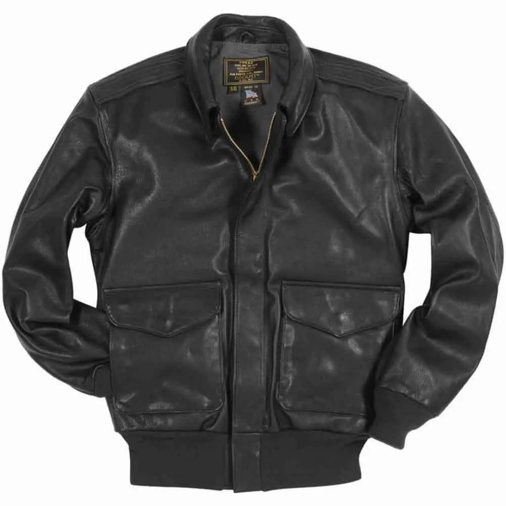 Cockpit USA Mens USAF Goatskin A-2 Flight Jacket - Black