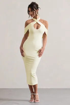 Connect | Cream Bodycon Halter-Neck Midi Dress With Cut-Out