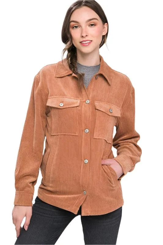 Corduroy Button Down Jacket With Pockets