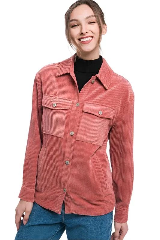 Corduroy Button Down Jacket With Pockets