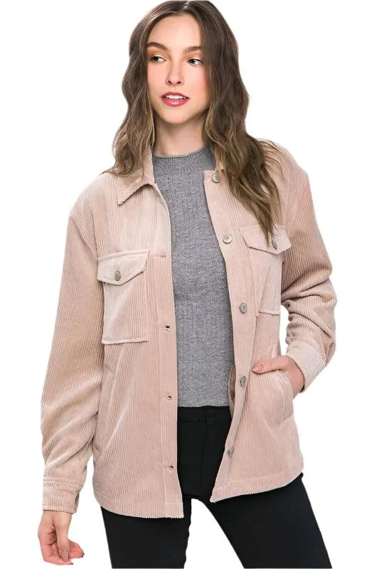 Corduroy Button Down Jacket With Pockets