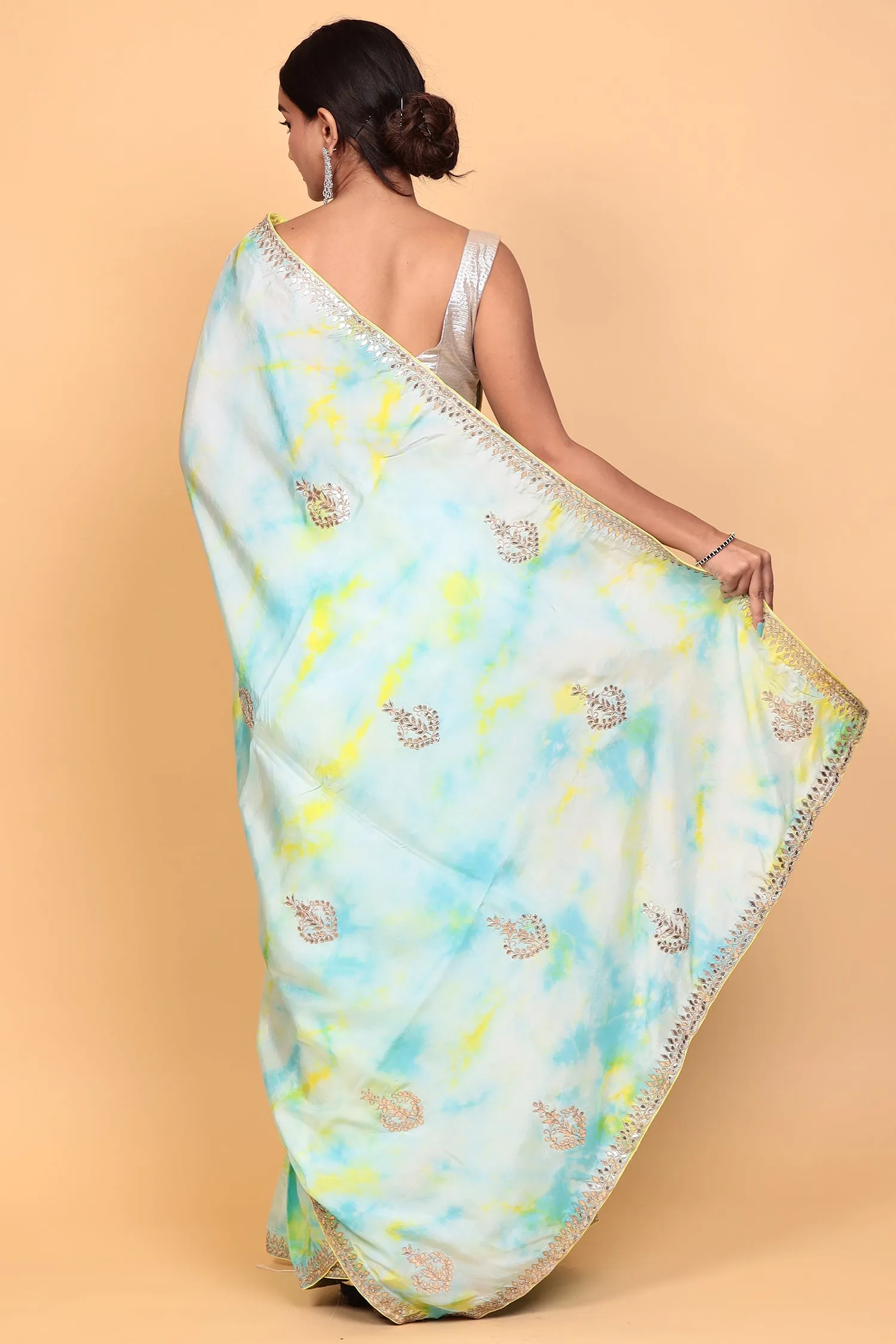 Crepe silk Saree with Gota Patti, Tie & Dye work.