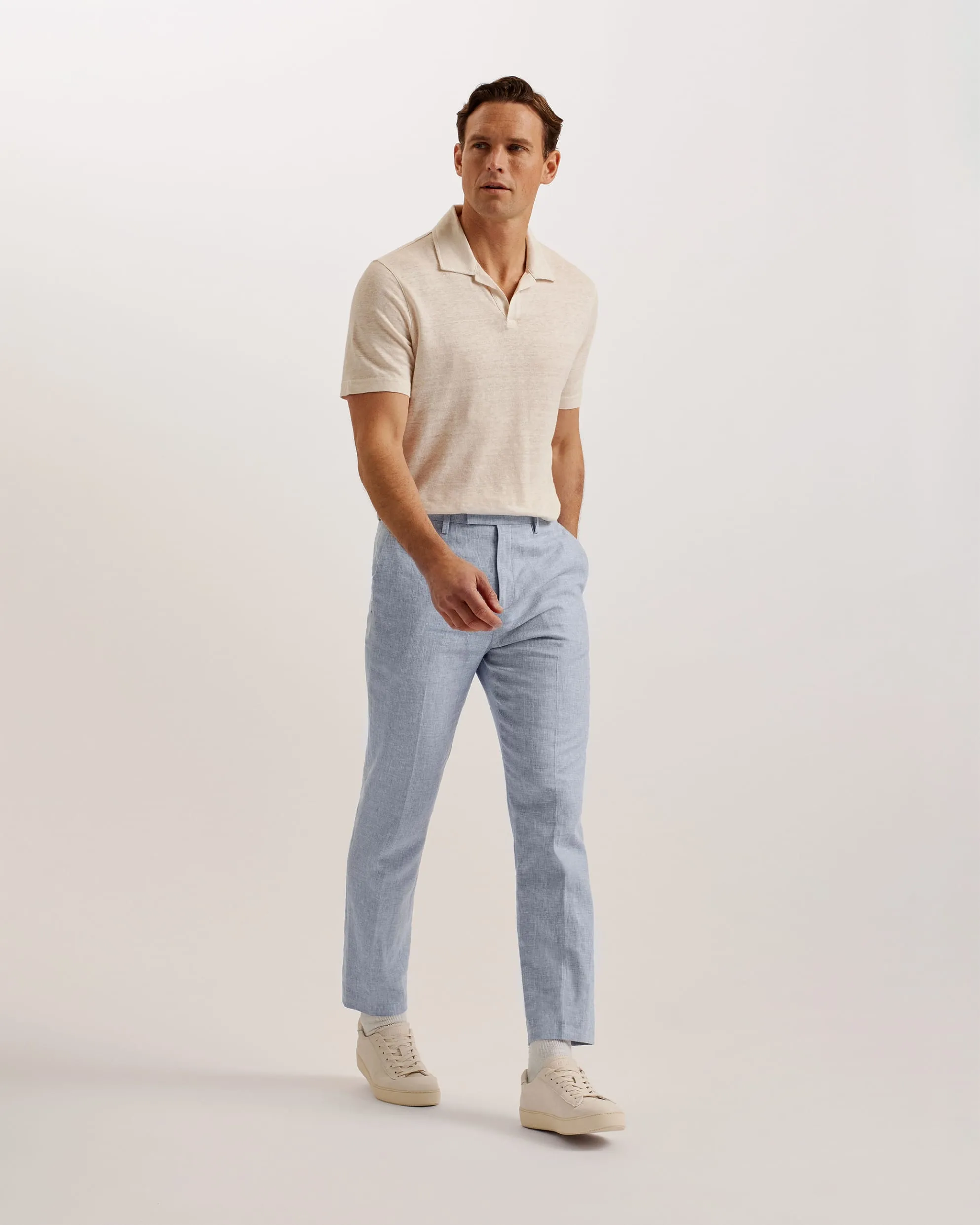 Damaskt Slim Fit Linen Tailored Trousers Lt-Blue