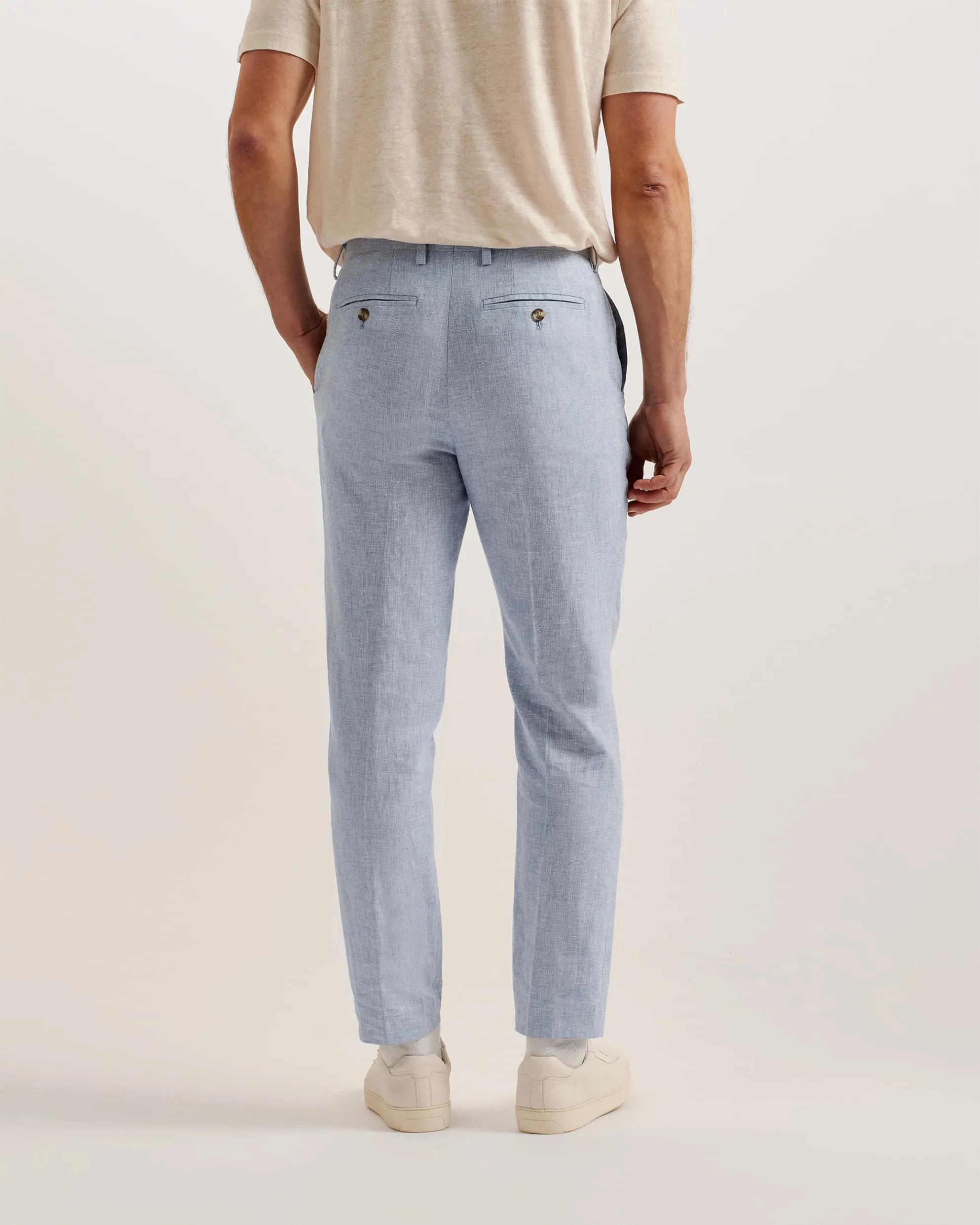 Damaskt Slim Fit Linen Tailored Trousers Lt-Blue