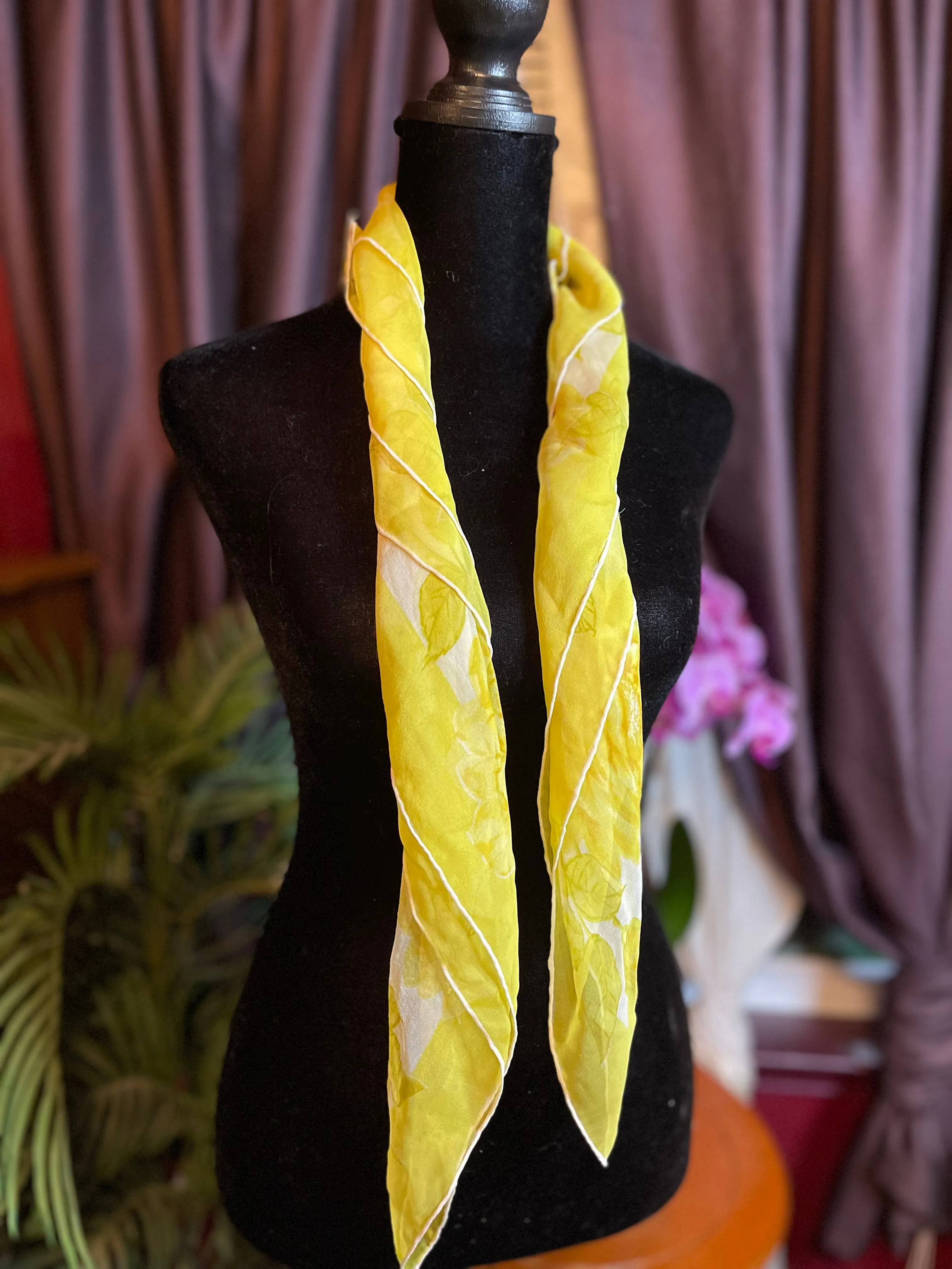 Designer, Vintage Glentey silk, chiffon Yellow Scarf