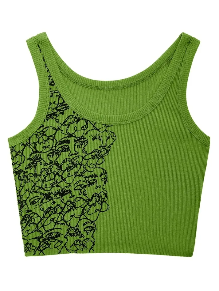 Draft Face Printed Crop Tank Top