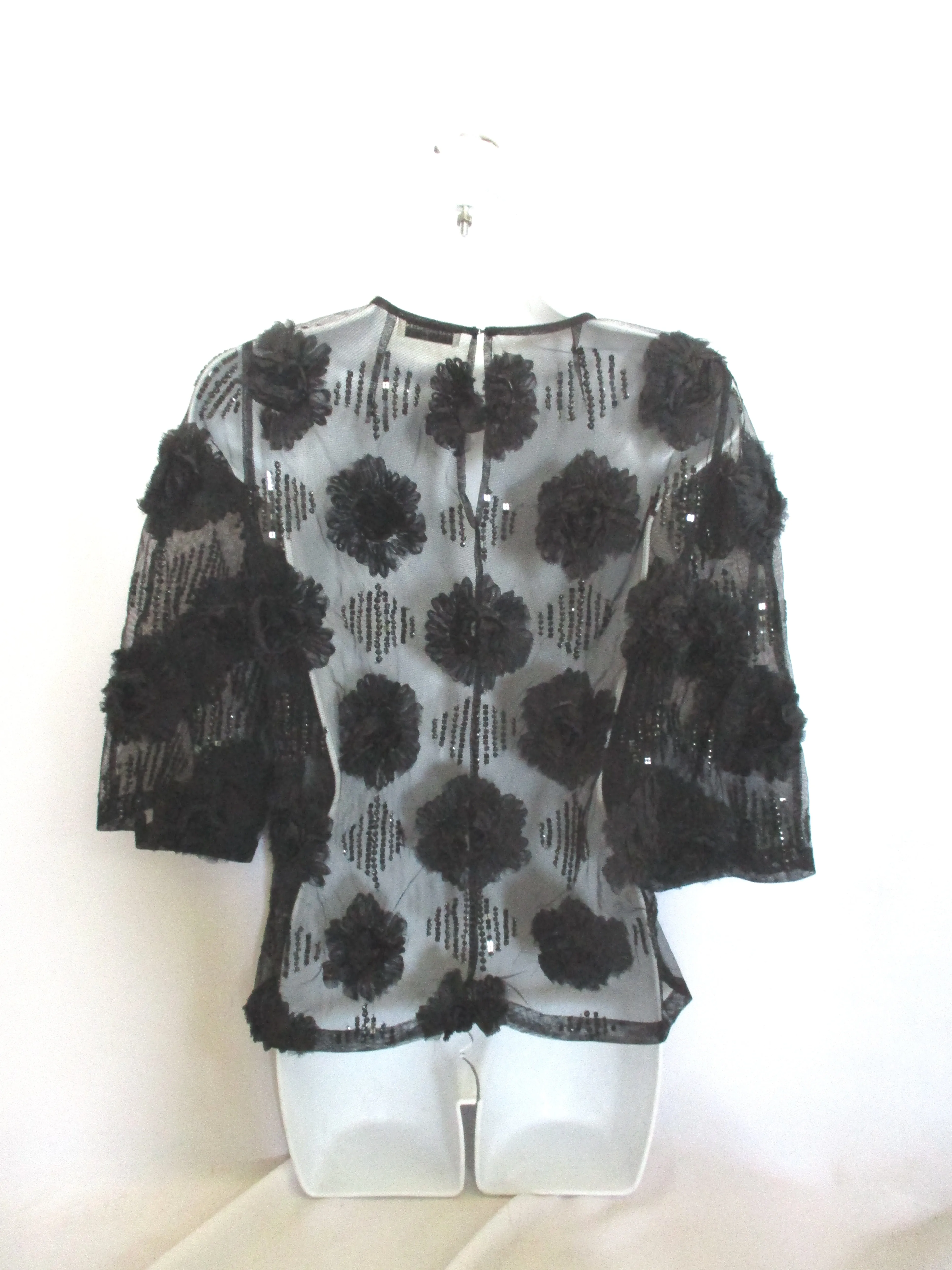 DRIES VAN NOTEN Silk ROSE Mesh Lace Floral Blouse Top Shirt 38 BLACK