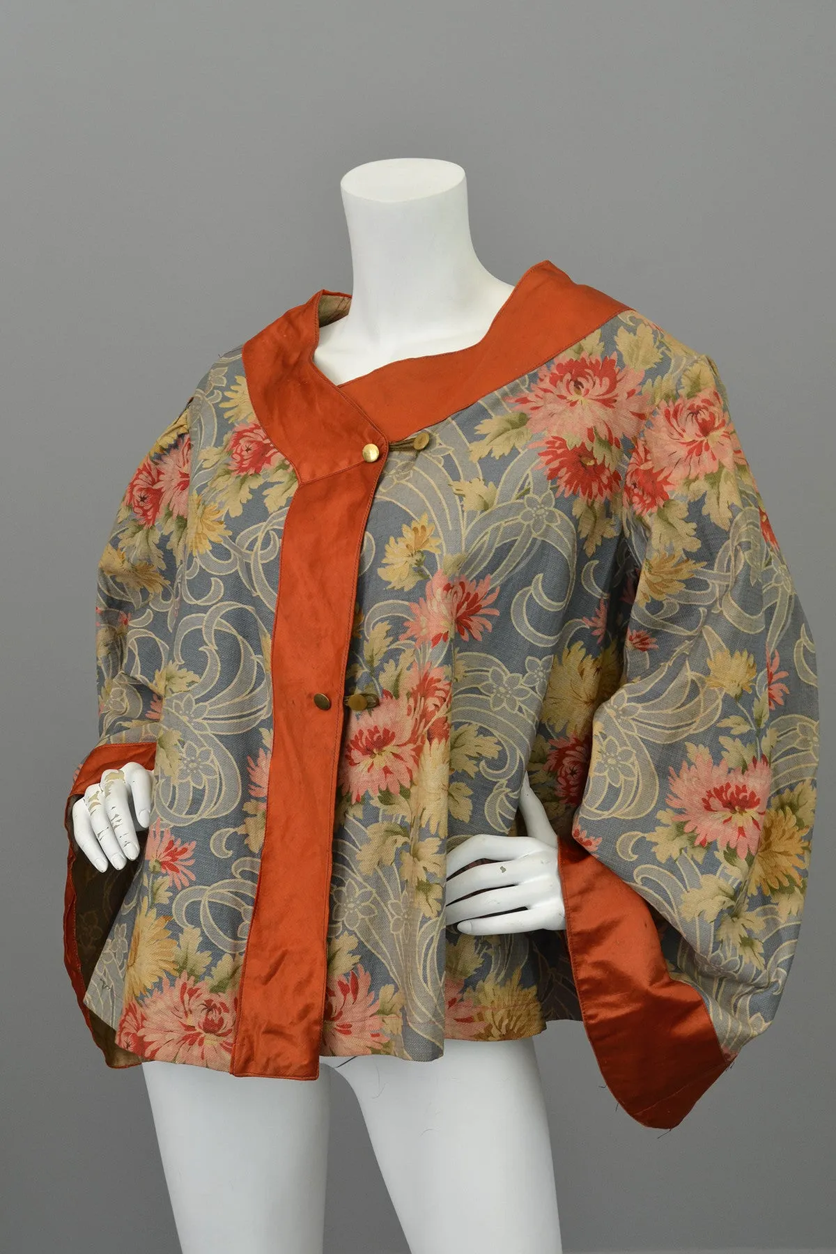 Edwardian Floral Print Angel Sleeve Crop Shrug Capelet Swing Coat