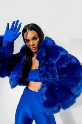 Electric Blue Faux Fur Cropped Jacket