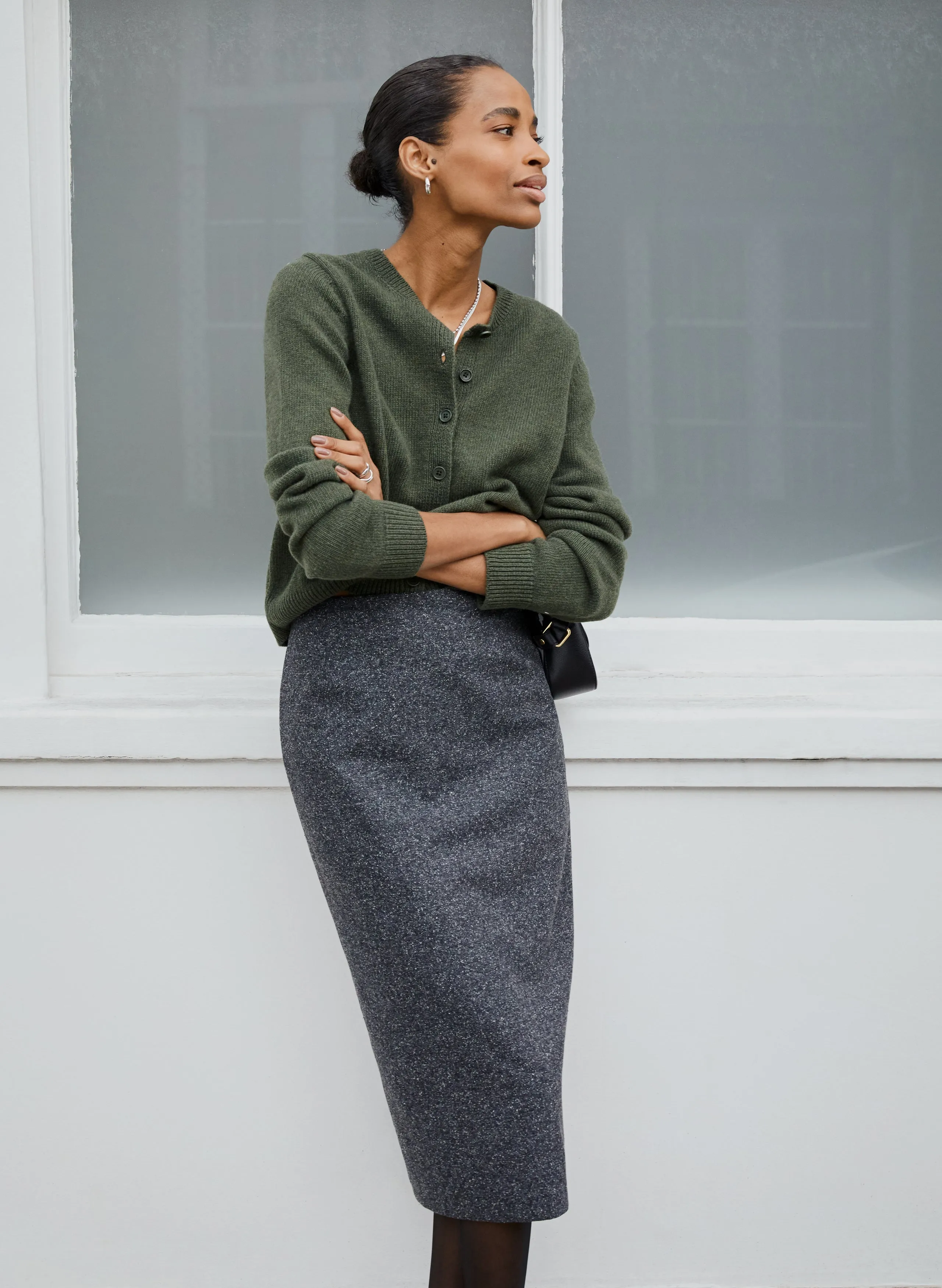 Eliza Wool Blend Tailored Pencil Skirt