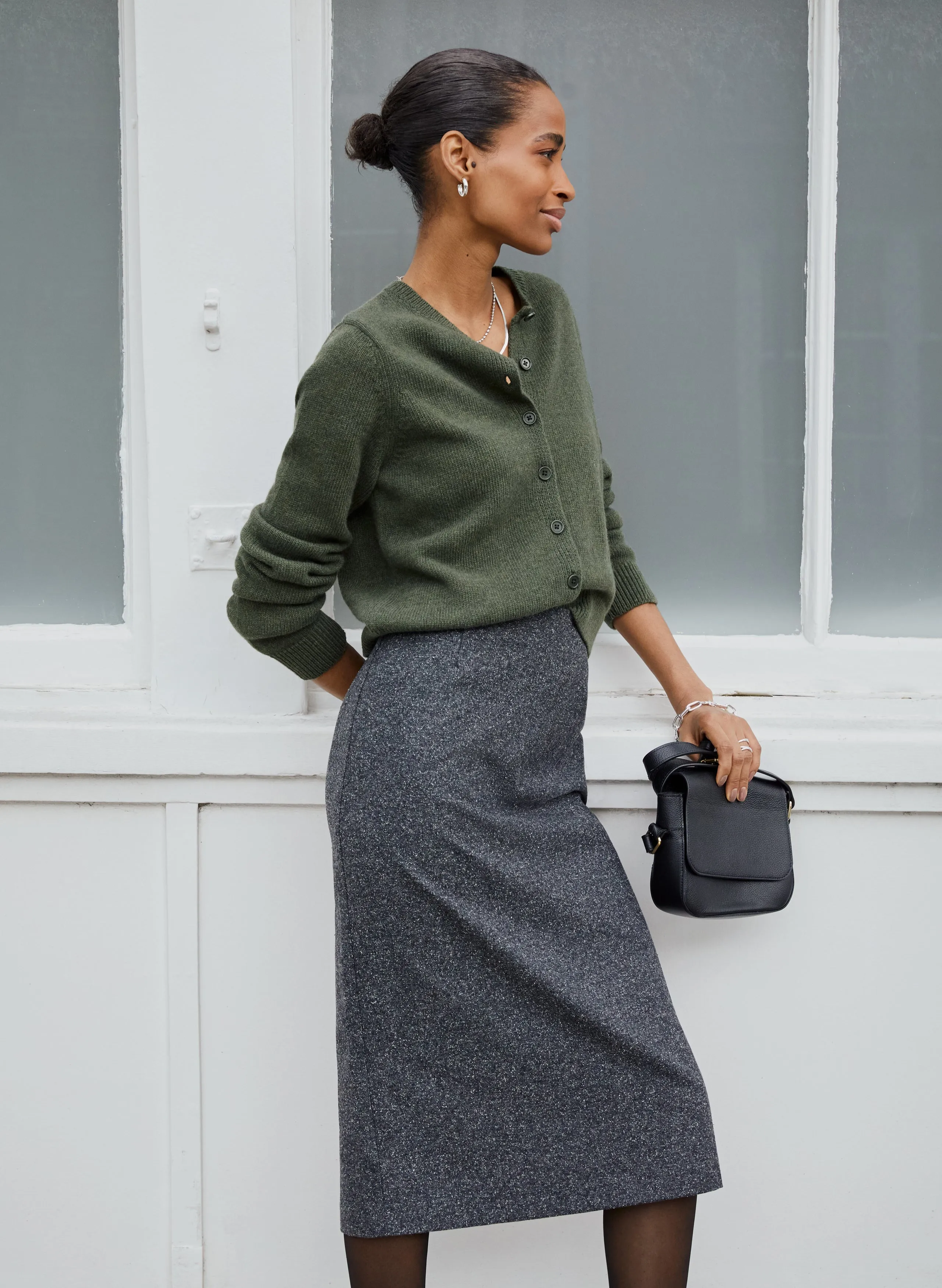 Eliza Wool Blend Tailored Pencil Skirt