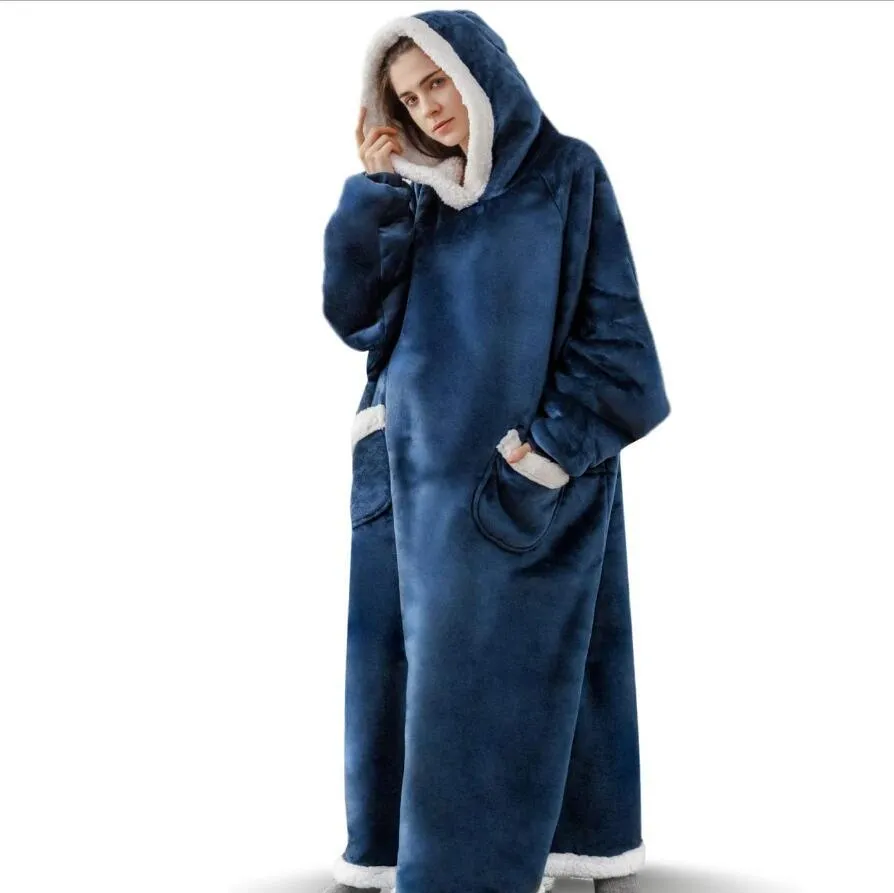 Extra Long Flannel Blanket with Sleeves Winter Hoodies for Men and Women