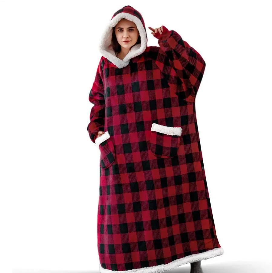 Extra Long Flannel Blanket with Sleeves Winter Hoodies for Men and Women