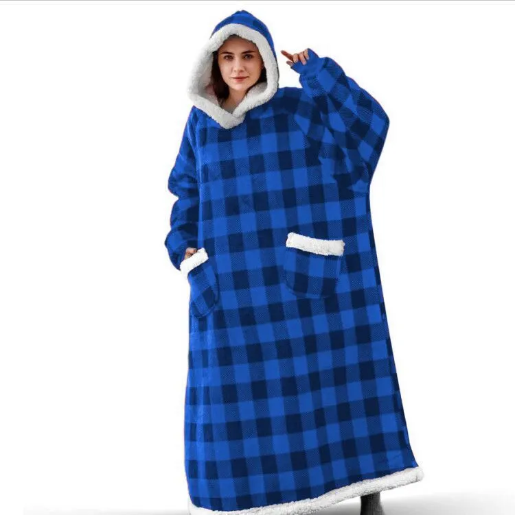 Extra Long Flannel Blanket with Sleeves Winter Hoodies for Men and Women