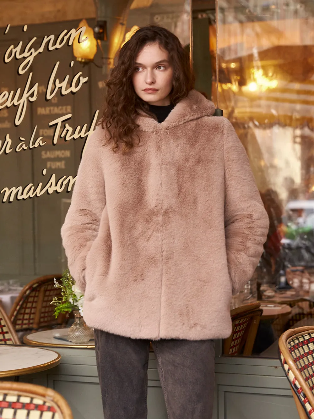 FAUX FUR BIEN HOODED JACKET