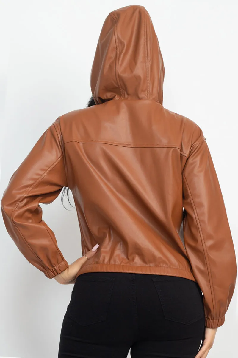 FAUX LEATHER HOODIE JACKET