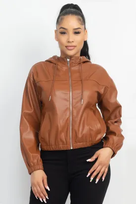 FAUX LEATHER HOODIE JACKET