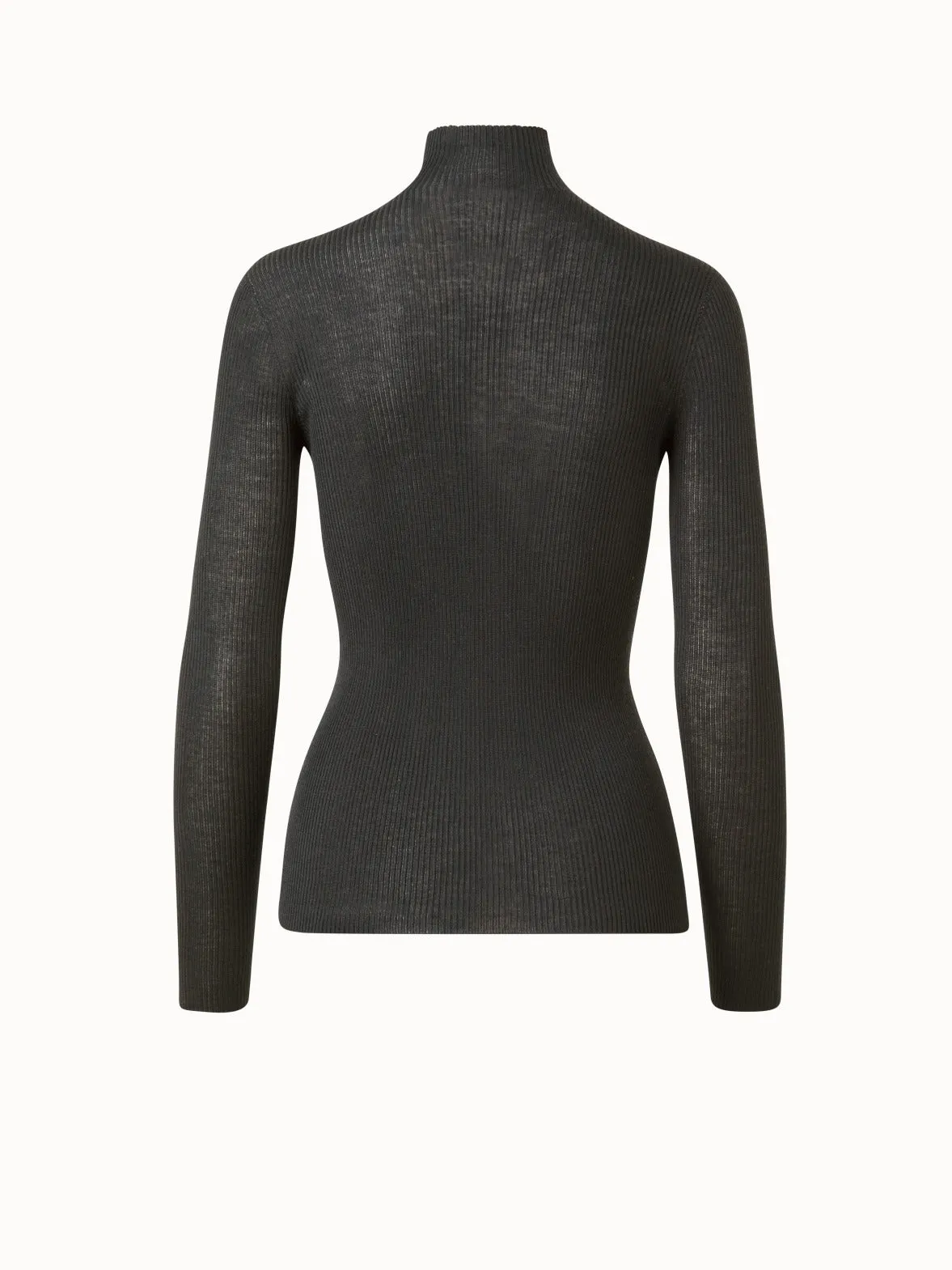 Fine Rib Cashmere Mock Neck Sweater