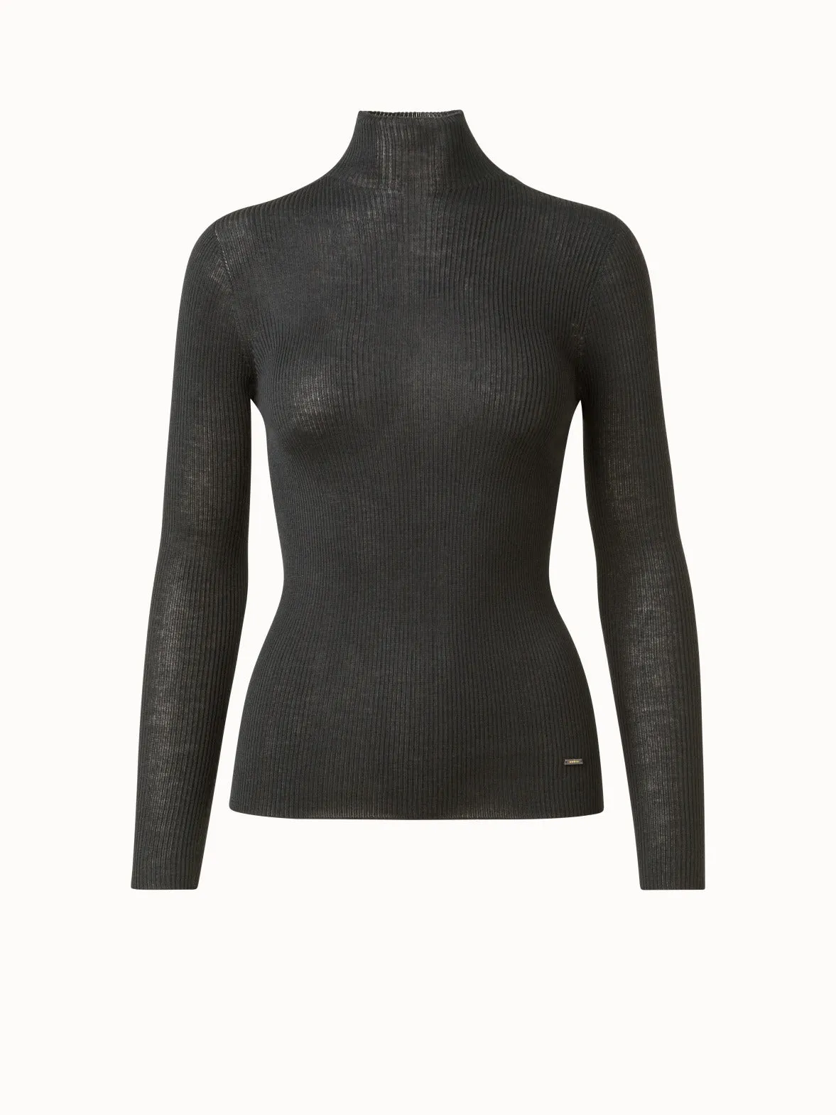 Fine Rib Cashmere Mock Neck Sweater