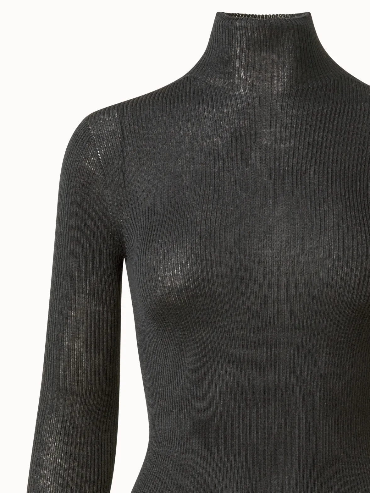 Fine Rib Cashmere Mock Neck Sweater