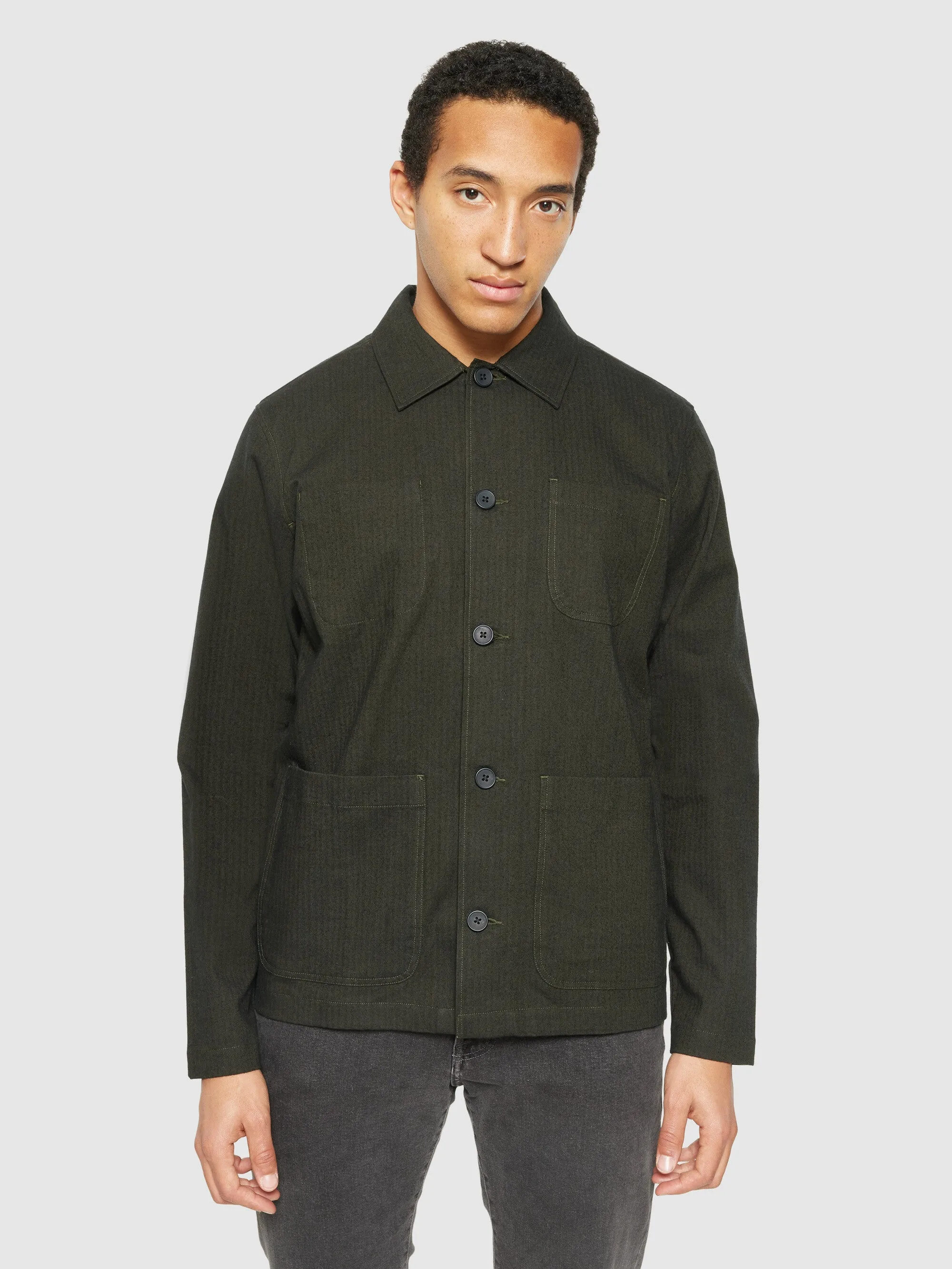 Flannel herringbone overshirt - GOTS/Vegan - Forrest Night