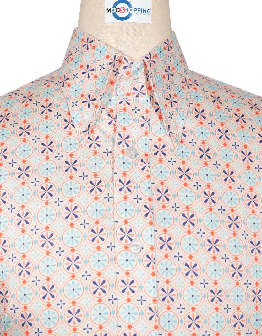 Floral Shirt - 60s  Style Orange Floral Shirt