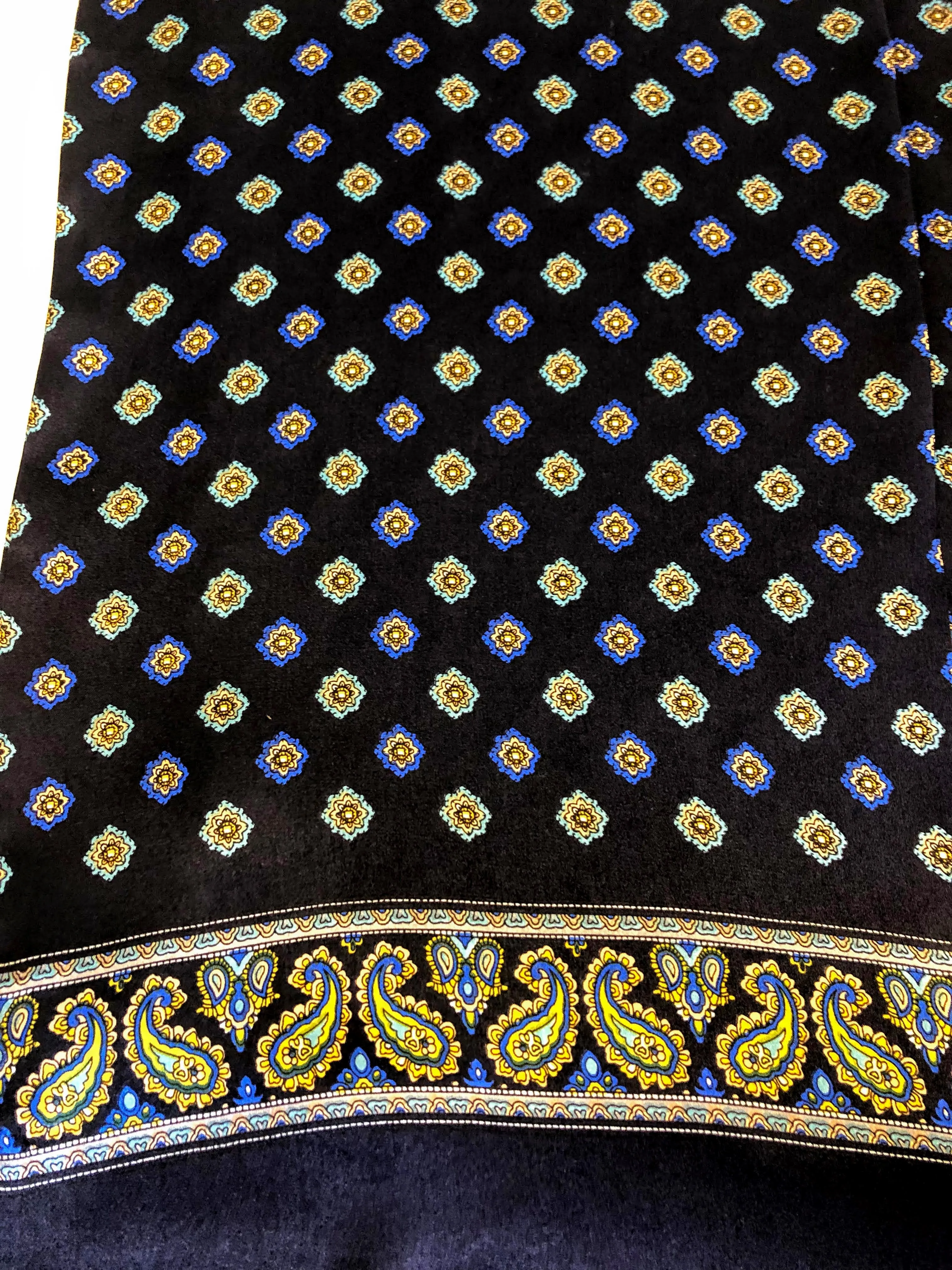 Flower Paisley Navy Blue 100% Silk Scarf 157 x 27 cm