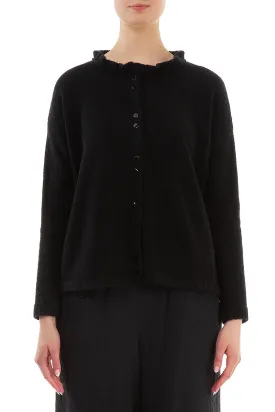 Frill Collar Black Wool Cardigan