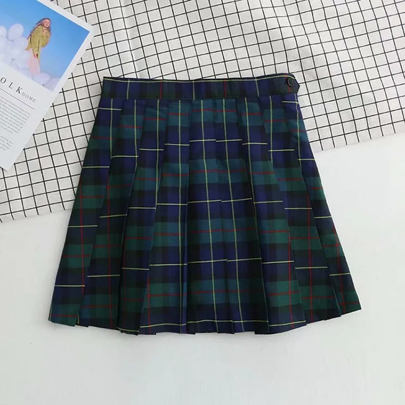 Getadme E-girl Plaid Mini Pleated Skirt Korean Kawaii High Waist A-Line Tennis Skirt Women Stylish School Students Girls Preppy Style