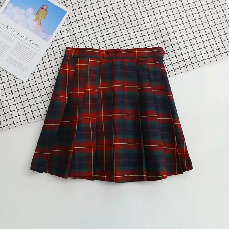 Getadme E-girl Plaid Mini Pleated Skirt Korean Kawaii High Waist A-Line Tennis Skirt Women Stylish School Students Girls Preppy Style