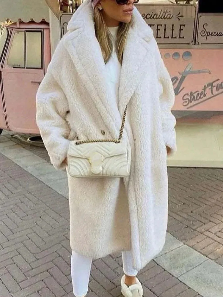 Getadme Faux Fur Lambswool Jacket Women Women Winter Thick Fleece Teddy Coat Female Oversized Casual Loose Long Sleeve Long Outerwear