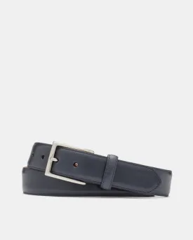 Glazed Calf Belt in Navy Leather