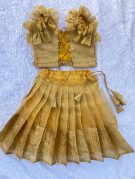 Golden Elegance: A Tissue Lehenga with Crop top