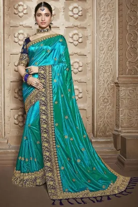 Green Paper Silk Sari With Blouse Piece