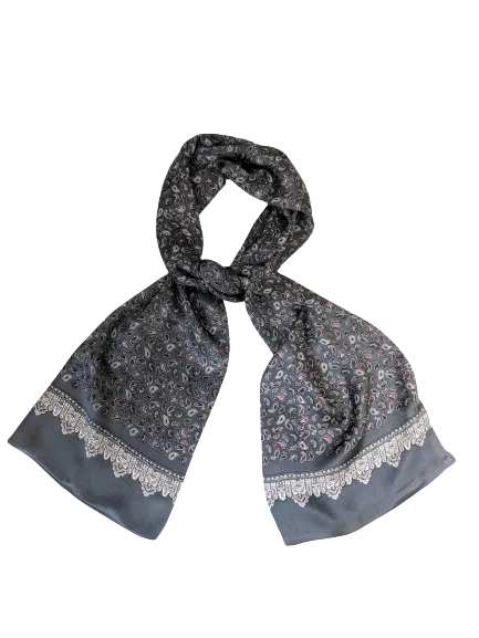 Grey Paisley 100% Silk Scarf 157 x 27 cm