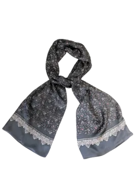 Grey Paisley 100% Silk Scarf 157 x 27 cm