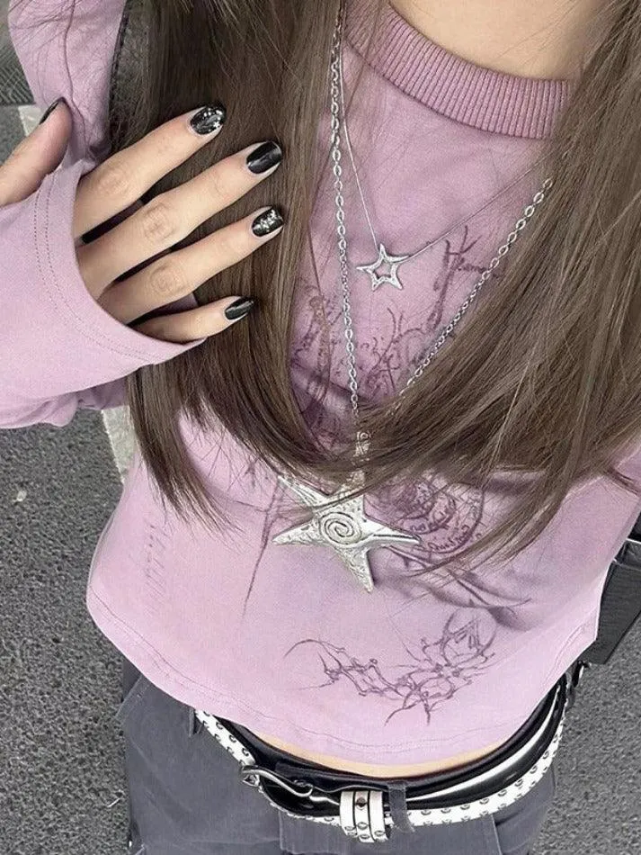 Grunge Graphic Print Long Sleeve Tee