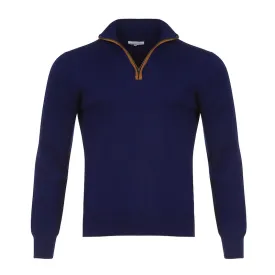 Half Zip With Leather Trim in Navy